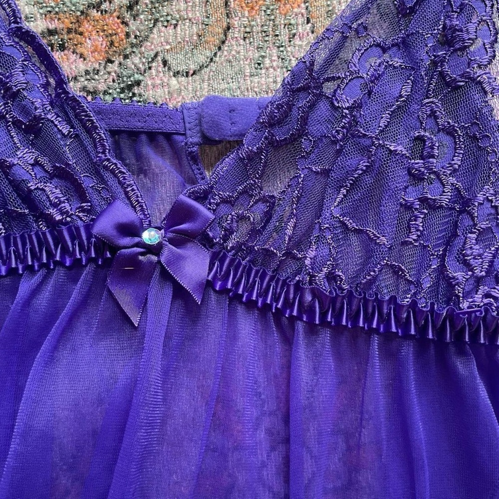 Vintage Frederick’s of Hollywood Purple Lace Babydoll Slip Dress – Y2K Lingerie - Picture 2 of 8